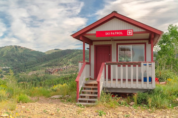 Ski Patrol station on a mountain in Park City Utah viewed during summer months