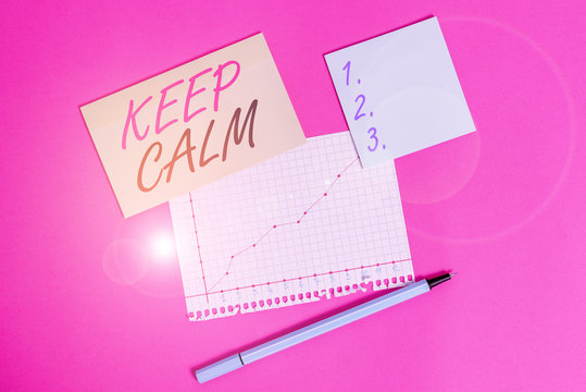 Writing note showing Keep Calm. Business concept for not get emotionally invested in situations you cannot control over Stationary and note paper math sheet with diagram picture on the table