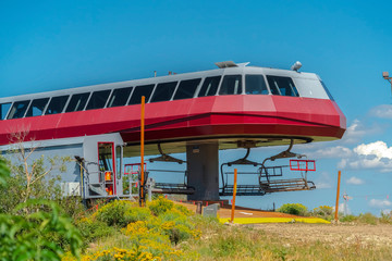 Sunny summer landscape in Park City Utah with Chairlift terminal and trails