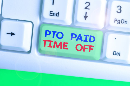 Text sign showing Pto Paid Time Off. Business photo showcasing Employer grants compensation for demonstratingal holidays