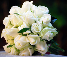 Round Bridal Bouquet of White Roses. Classic Wedding Flowers. 