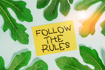 Conceptual hand writing showing Follow The Rules. Concept meaning order someone stick to certain...