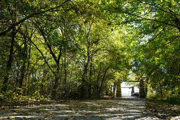 View of a pathway at Oak Point Park and Nature Preserve in Plano, Texas