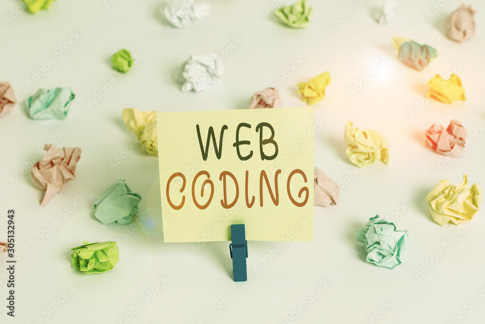 Poster word writing text web coding. business photo showcasing work involved in developing a web site for t