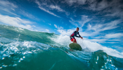 Longboard Surfing man on board - obrazy, fototapety, plakaty