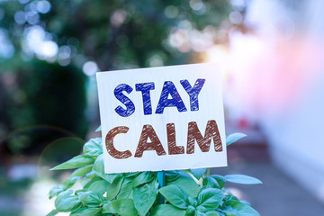 Word writing text Stay Calm. Business photo showcasing Maintain in a state of motion smoothly even...