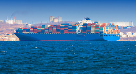 Large container ship in the harbor © bborriss