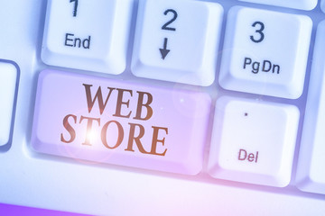 Writing note showing Web Store. Business concept for consumers directly buy goods or services from a seller online