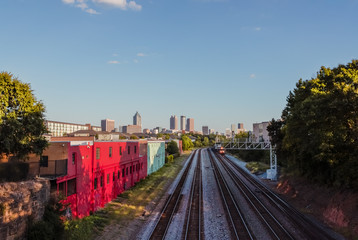 Fototapeta na wymiar Train tracks Atlanta Skyline Cityscape