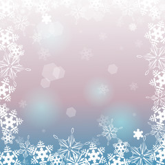 Fototapeta na wymiar Pink-blue background with snowflakes. Copyspace. Vector graphics.