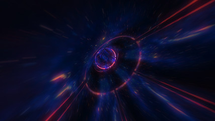 4K motion design. flight through the lighting space tunnel. Wormhole