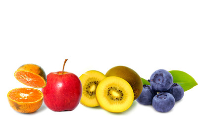 Mixed Fruit Blueberry  apple kiwi and Orange healthy fresh fruit Healthy food and natural vitamins