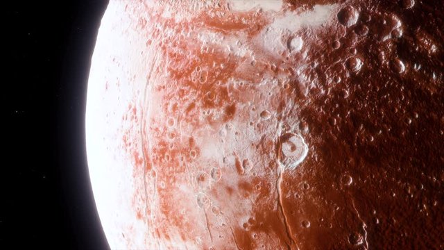 Beautiful View of dwarf planet Pluto from Space. Cinematic animation of planet Pluton 