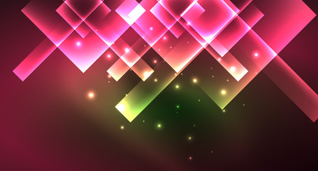 Obraz premium Neon geometric abstract background in hipster style on light background. Space retro design. Color geometric pattern. Square shape abstract background.