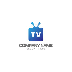 Television logo design template with gradient blue color vector