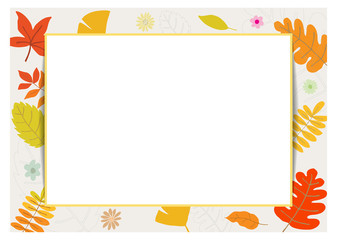 a colorful array of autumn leaves. A space for writing a quadrilateral in the center. 