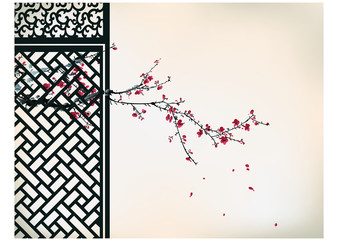 Chinese traditional cherry blossom painting
