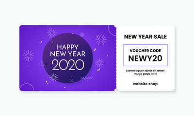 Happy New Year 2020 voucher gift template vector design with coupon code for shop discount promotion event