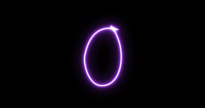 Purple neon tube folded in the form of number 0 on transparent background.