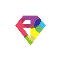 Multi colored diamond icon on white