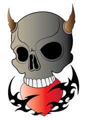 Art Heart mix Devil Skull Tattoo. Hand drawing and amke graphic vector.