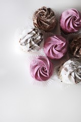 Set of homemade marshmallow zephyr on white background