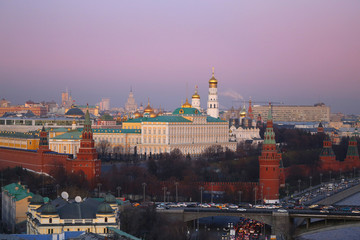 Fototapeta na wymiar Photo beautiful sunset view of the Moscow Kremlin and cathedrals