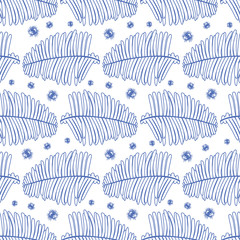 Vector white botanical illustration of fern leaves repeat pattern 04. Isolated outline drawing of tropical plant. Perfect for fabric, scrapbooking and wallpaper projects.