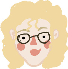 Hand drawn simple vector young woman head with curly hair