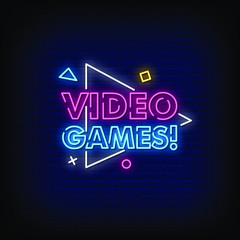 Video games Neon Signs Style Text Vector