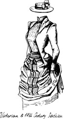 Hand drawn vector set: elegant vintage clothes - variety of retro fashion illustrations. Vintage stylized sketch, retro woodcut style