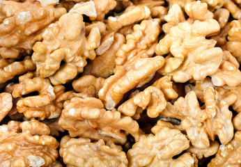 Background of walnuts. Top view.