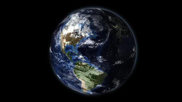 Realistic landscape of the Earth in space with sunrise and sun set on the earth surface. Night time of earth surface with light from big city. United state,Japan,Australia,Europe from out side the ea