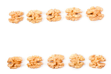 Walnuts isolated on a white background. Text space.