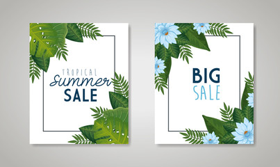 set of tropical summer sale poster vector illustration design
