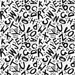 Cute English hand written alphabet, vintage vector seamless pattern. Lowercase and uppercase letters, fine for card, lettering, poster