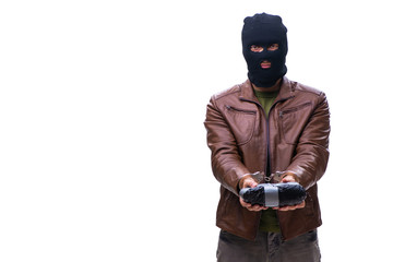 Robber wearing balaclava isolated on white background