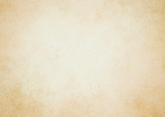 Old brown paper parchment background with distressed vintage stains and ink spatter and white faded shabby center, elegant antique beige color - 305142598