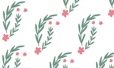 Fototapeta na wymiar Background of cute green leaves and pink flowers