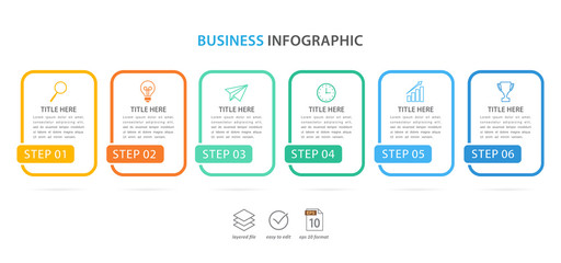 business infographic template, flat design concept with 6 option or step, vector eps 10