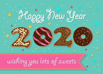 Fototapeta na wymiar Happy New Year 2020. Chocolate donuts