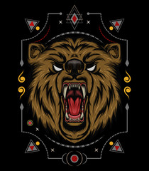 Vintage logo style bear. VECTOR BEAR HEAD ILLUSTRATION, angry bear mascot