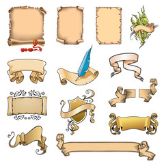 Set of different scrolls and banners, vector illustration