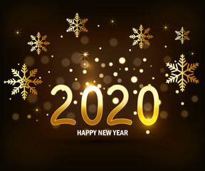 poster of happy new year 2020 with snowflakes vector illustration design