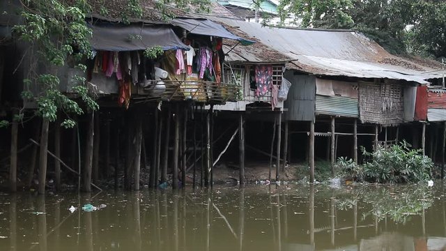 poor homes in a Backwater in Cambodia 