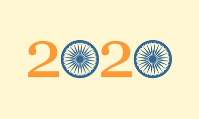 Ashoka Chakra symbol build in 2020 year number. Modern brochure, report or flyer design element.