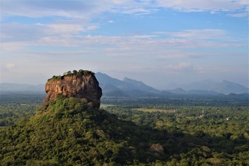 Fototapeta na wymiar View from Pidurangala Rock to Sigiriya a monolith and UNESCO world heritage in Sri Lanka