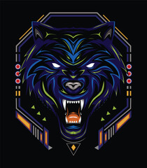 Blue wolf vector illustration, head wolves © AGORA