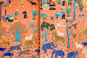 mural painting about history of religion at temple. © Palakorn Jaiman