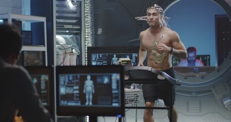 Astronaut running on treadmill